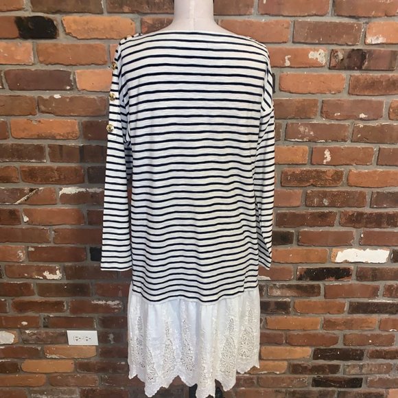 Soft Surroundings Left Blank Striped Embroidered Lace Hem LS Dress Small - Picture 5 of 7